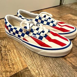 Vans Era 95 red stripe blue checker